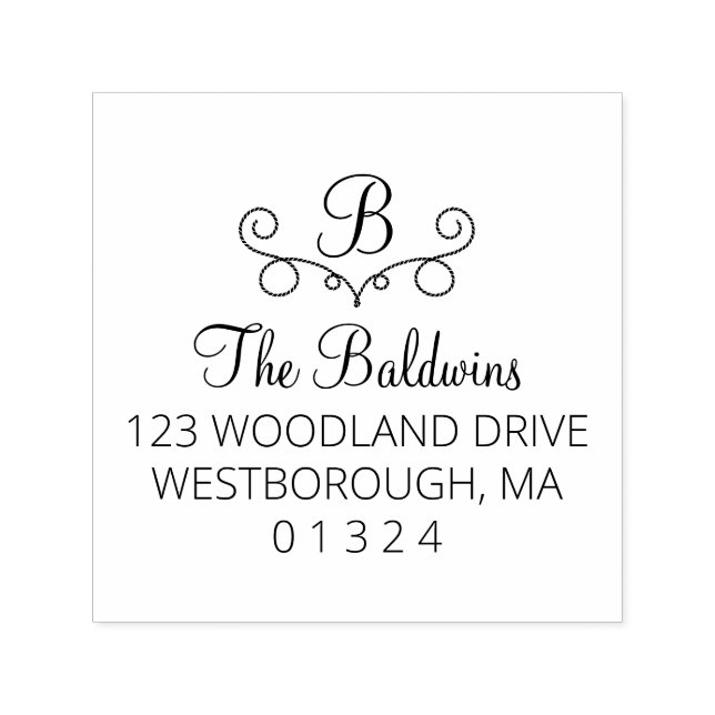 Flourish Monogram Family Name Return Address Self-inking Stamp (Design)