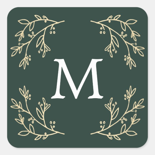 Flourish Monogram | Holiday Square Sticker (Front)