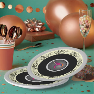 flourish purple hummingbird paper plate