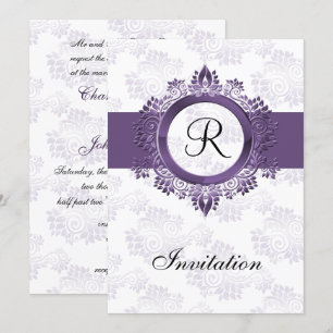 flourish purple monogram  wedding Invitations