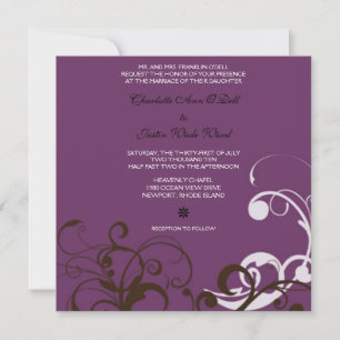 flourish; purple wedding invitation