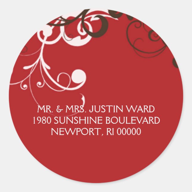flourish; red address classic round sticker (Front)