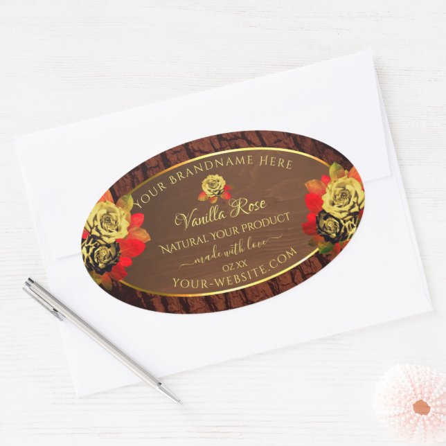 Flourish Roses Product Label Dark Brown Wood Grain (Envelope)