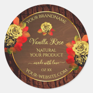 Flourish Roses Product Label Dark Brown Wood Grain
