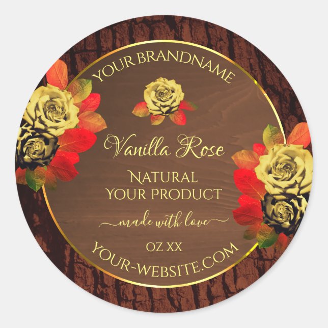 Flourish Roses Product Label Dark Brown Wood Grain (Front)