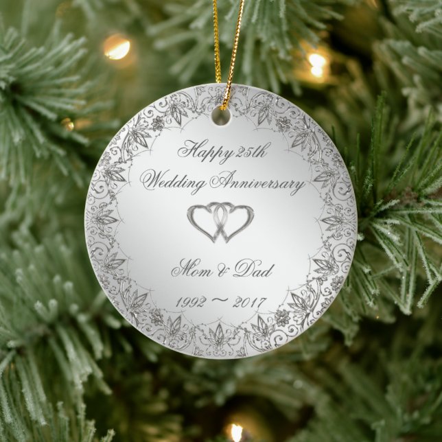 Flourish Silver 25th Wedding Anniversary Ceramic O Ceramic Ornament (Tree)