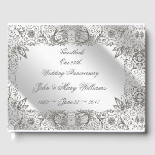 Flourish Silver 25th Wedding Anniversary Guestbook