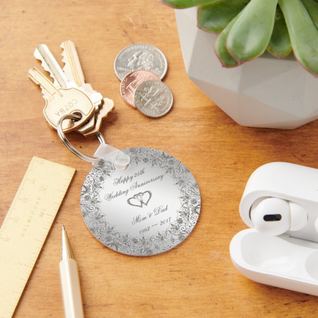 Flourish Silver 25th Wedding Anniversary Keychain (Desk)