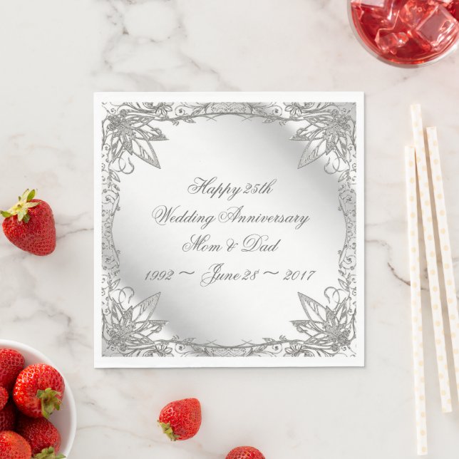 Flourish Silver 25th Wedding Anniversary Napkins (Insitu)