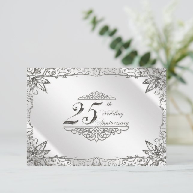 Flourish Silver 25th Wedding Anniversary RSVP (Standing Front)
