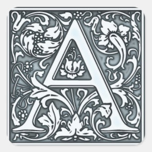 flourish silver monogram square sticker