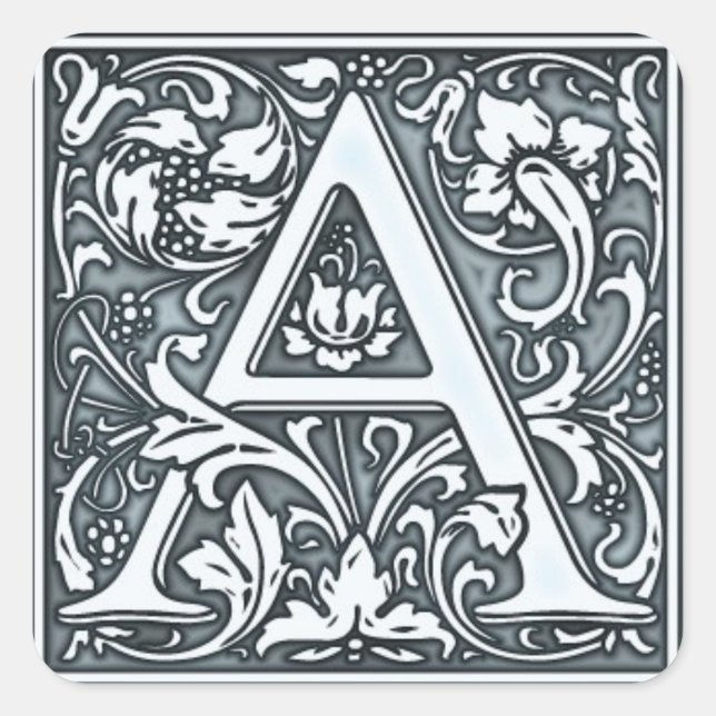 flourish silver monogram square sticker (Front)