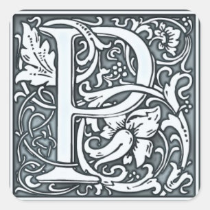 flourish silver monogram square sticker