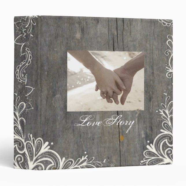 flourish swirls lace wood country wedding binder (Front/Spine)