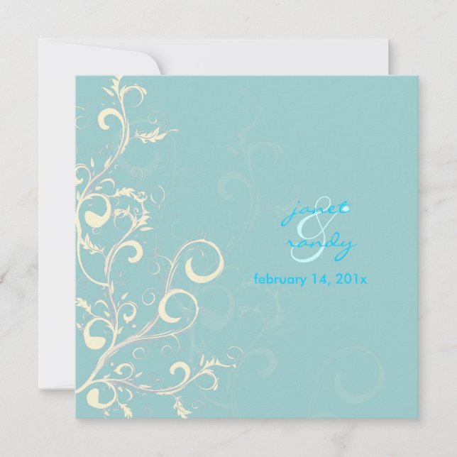 Flourish/swirls leaves/blue invitation (Front)