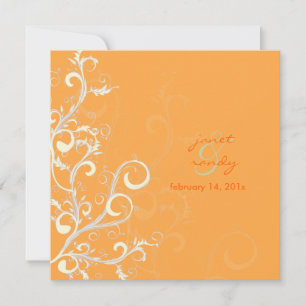 Flourish/swirls leaves/orange invitation