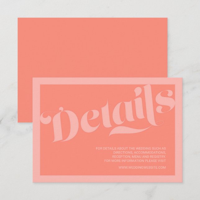 Flourish Typography Coral Salmon Wedding Details Enclosure Card (Front/Back)