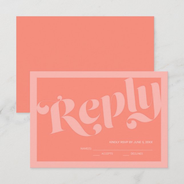 Flourish Typography Coral Salmon Wedding RSVP (Front/Back)