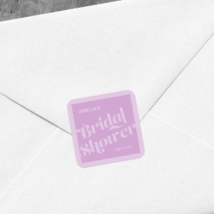 Flourish Typography Lavender Lilac Bridal Shower Square Sticker