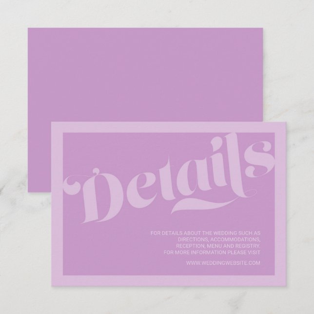 Flourish Typography Lavender Lilac Wedding Details Enclosure Card (Front/Back)