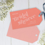 Flourish Typography Salmon Coral Bridal Shower Gift Tags<br><div class="desc">Adorn your Bridal Shower party favours with this stylish modern Bridal Shower gift tags in coral salmon featuring the word "Bridal Shower" in modern swirl flourish typography and a matching back side. Check out the matching Bridal Shower invitation in my store here -> http://www.zazzle.com/flourish_typography_coral_salmon_bridal_shower_card-256585681881776992?rf=238364477188679314 Personalize it by replacing the placeholder...</div>