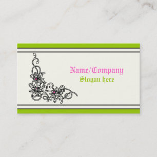 Flourish vine black green pink business cards