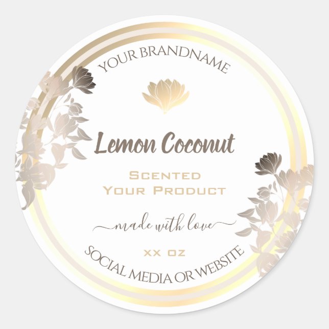 Flourish White and Gold Product Packaging Labels (Front)