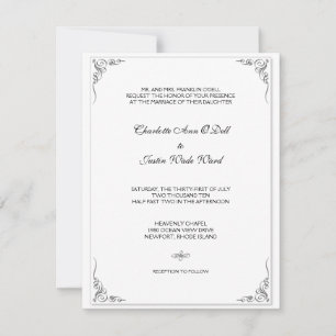 flourish white; wedding invitation