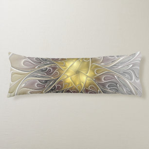 Flourish With Gold Modern Abstract Fractal Flower Body Pillow