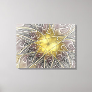 Flourish With Gold Modern Abstract Fractal Flower Canvas Print
