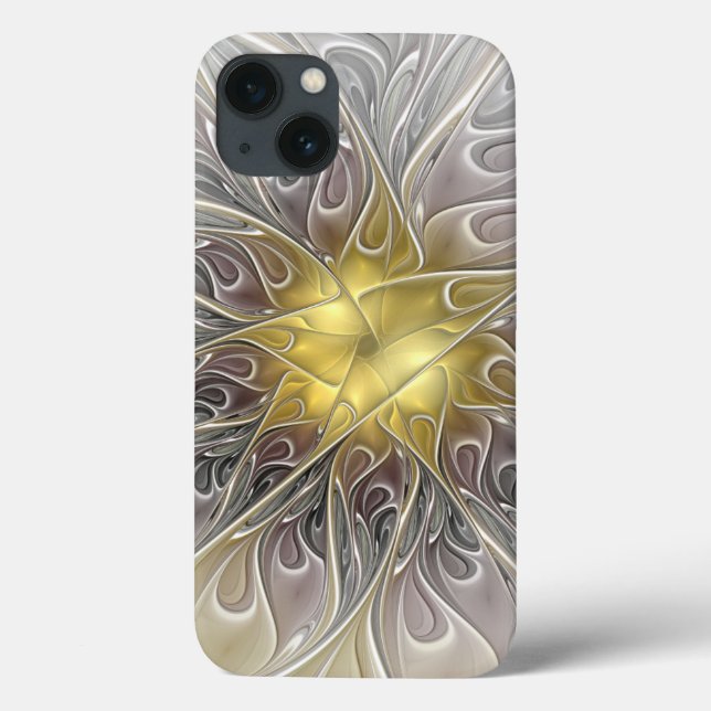 Flourish With Gold Modern Abstract Fractal Flower Case-Mate iPhone Case (Back)