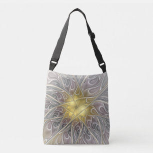 Flourish With Gold Modern Abstract Fractal Flower Crossbody Bag
