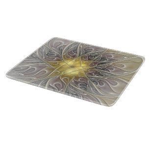 Flourish With Gold Modern Abstract Fractal Flower Cutting Board