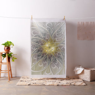 Flourish With Gold Modern Abstract Fractal Flower Fabric