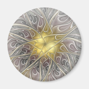 Flourish With Gold Modern Abstract Fractal Flower Magnet