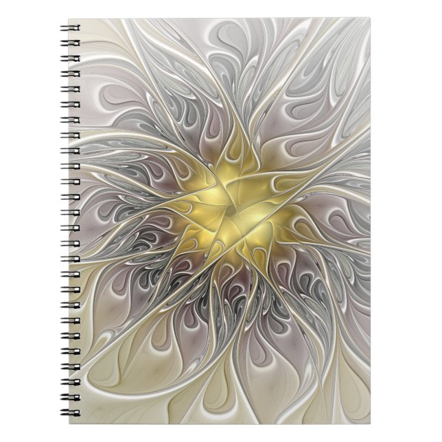 Flourish With Gold Modern Abstract Fractal Flower Notebook (Front)