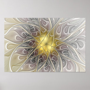 Flourish With Gold Modern Abstract Fractal Flower Poster