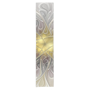 Flourish With Gold Modern Abstract Fractal Flower Short Table Runner
