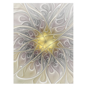 Flourish With Gold Modern Abstract Fractal Flower Tablecloth