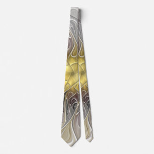 Flourish With Gold Modern Abstract Fractal Flower Tie