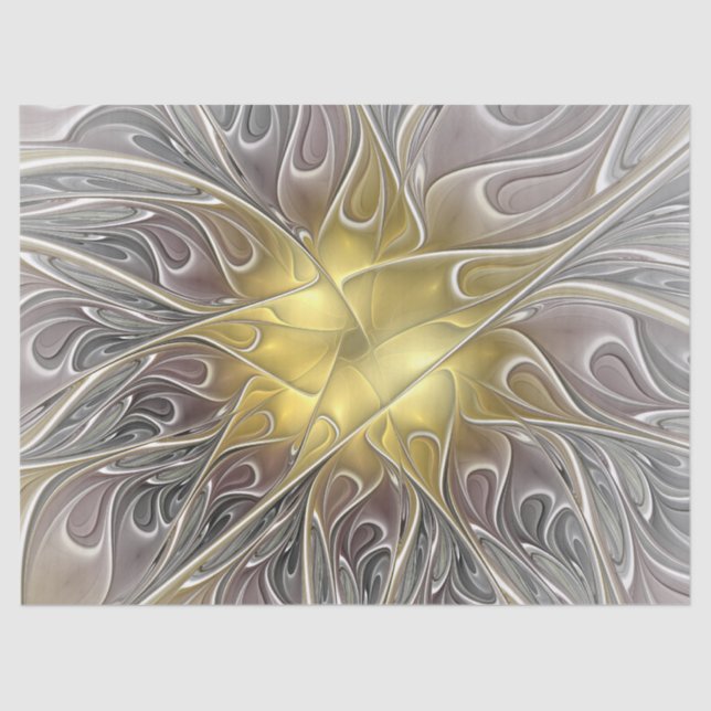 Flourish With Gold Modern Abstract Fractal Flower Tissue Paper (Front)