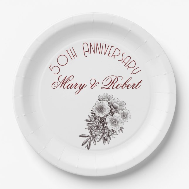Flourished 50th anniversary - personalized  paper plate (Front)