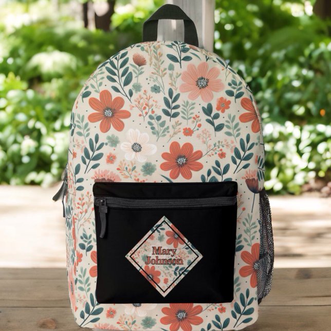 Flourished boho muted tones personalized printed backpack (Creator Uploaded)
