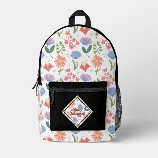 Flourished Pastel Spring Personalized Printed Backpack (Front)