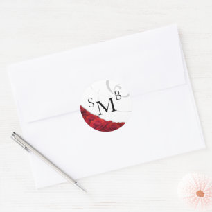 Flourished Red Rose Wedding Classic Round Sticker