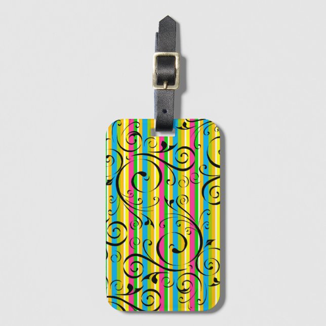 Flourished Stripe Luggage Tag (Front Vertical)