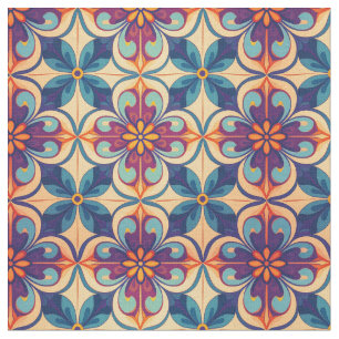 Flourished talavera style tile inspiration  fabric