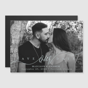 Flourishing Blue Script Photo Save the Date Magnetic Invitation