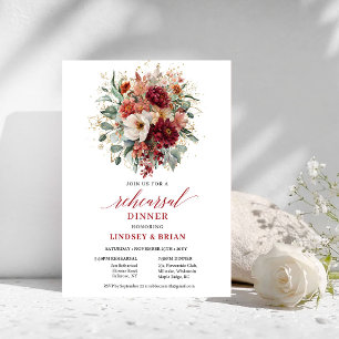 Flourishing Boho Burgundy Floral Rehearsal Dinner Invitation