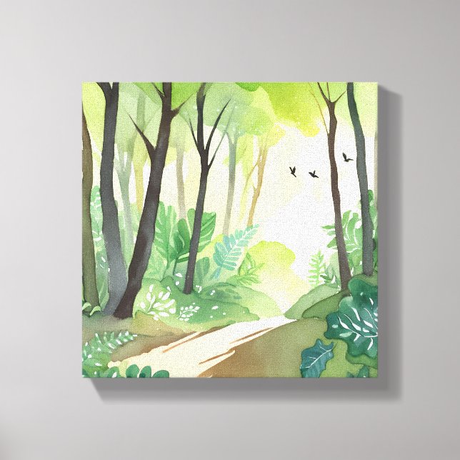 Flourishing Green Forest | Nature Watercolor Canvas Print (Front)